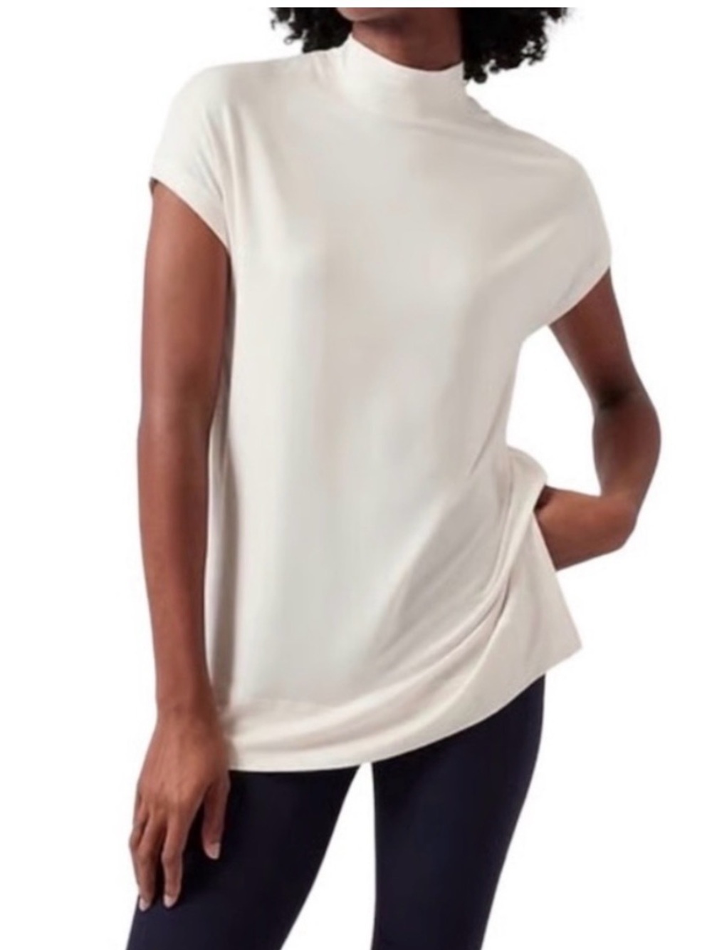 Athleta Weekender Mock Neck Tunic Top - cream/bone - size XS